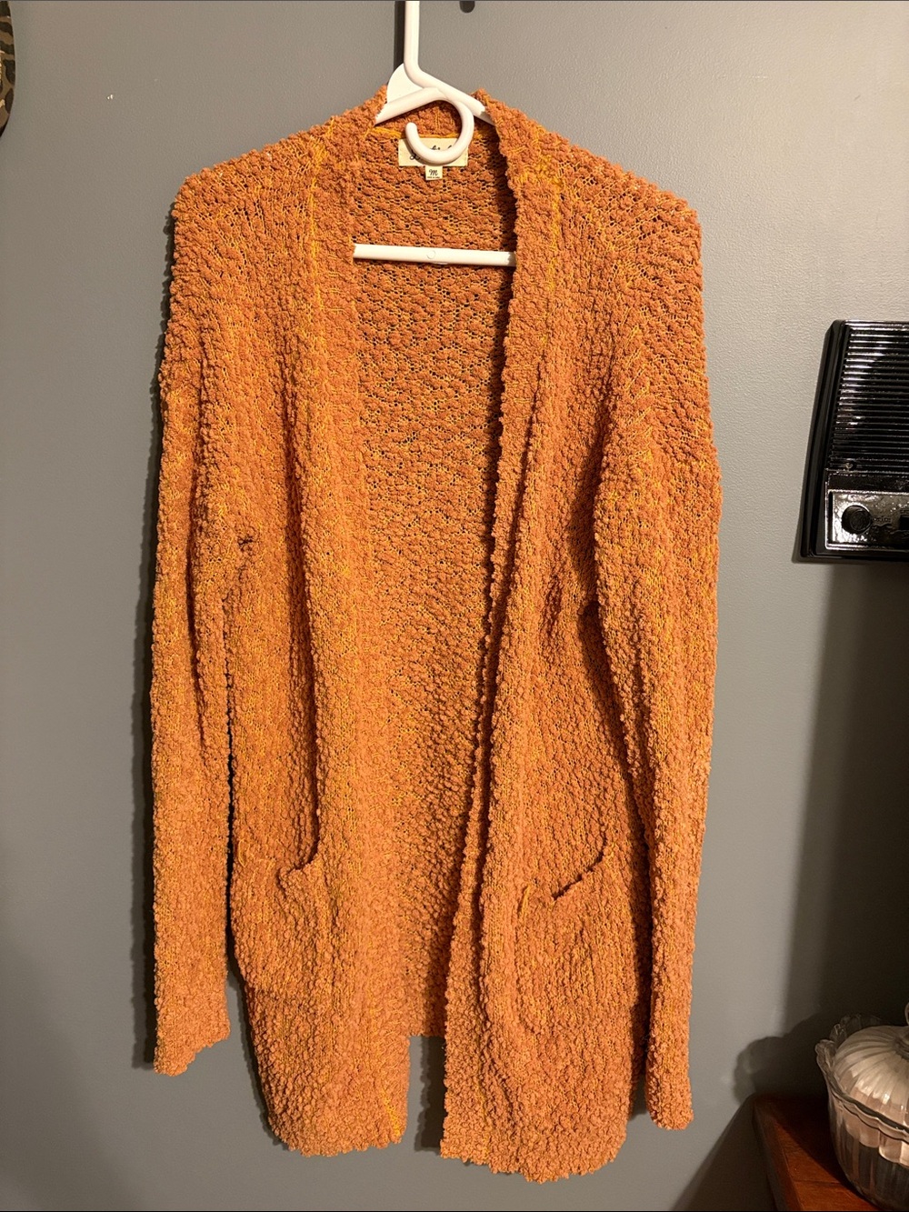 Listicle Orange Bouclé Open-Front Cardigan